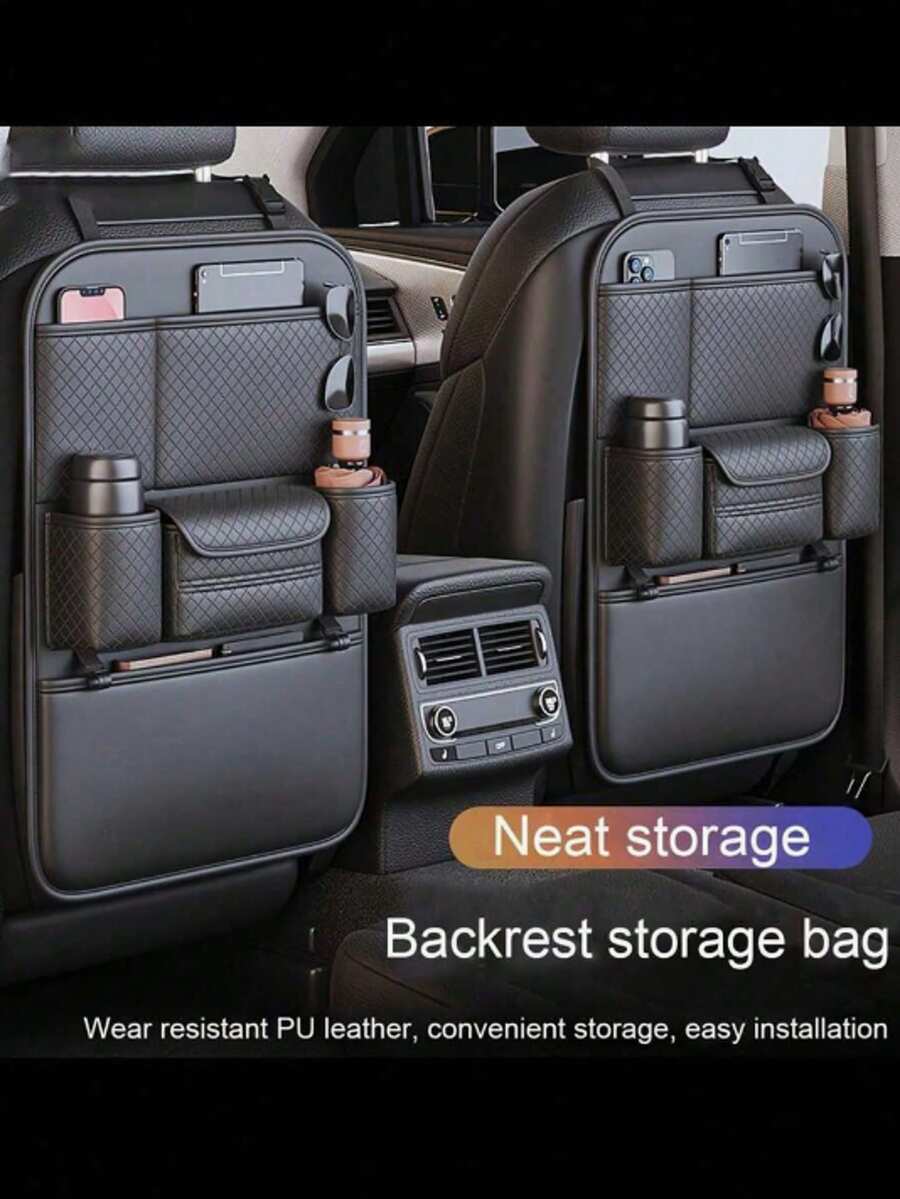 Car Seat Back Storage Bag With Tissue Box - Large Capacity Back Seat Organizer, Back Seat Storage Pouch, Car Storage Supplies, Suitable For Storing Car Essentials - Universal Multi-Pocket Hanging Car Trunk Organizer Bag