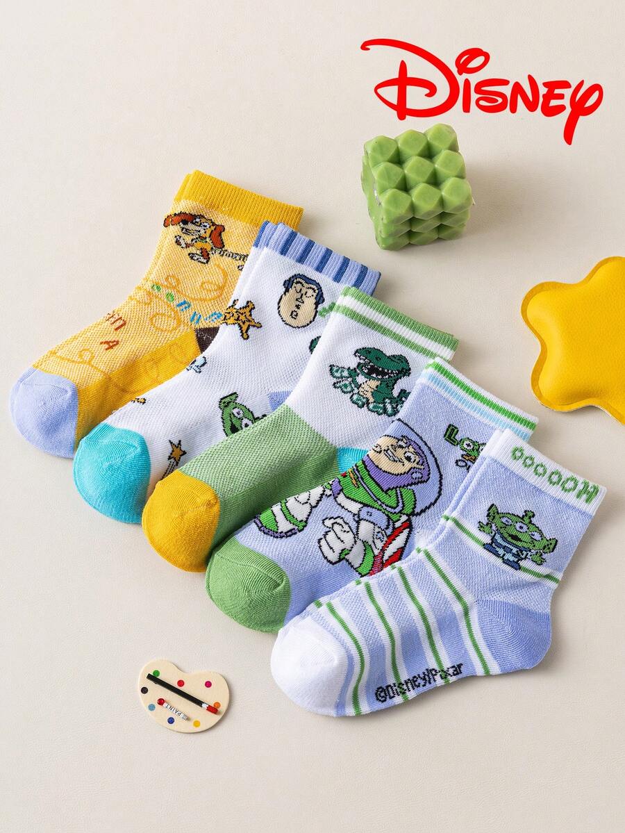 Disney 10/5/1雙正版迪士尼兒童襪,卡通圖案中筒襪,時尚可愛嬰兒襪,適合秋冬穿著 - 彩色 - 查看 1