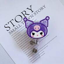1pc Cute Floating Glitter Cat & Rabbit Cartoon Character Retractable Badge Reel - Doctor / Nurse / Teacher / Office Badge - A - View 7