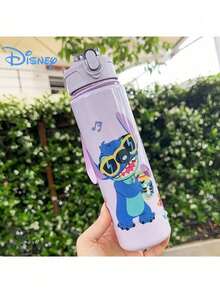 1個 750ml/26oz 史迪仔與莉羅卡通角色水瓶 - 可重複使用防漏旅行杯，鮮豔花卉與音樂設計，耐用PC材質製成，適合戶外運動、假期和生日禮物 | 耐用水瓶 - 彩色 - 查看 2