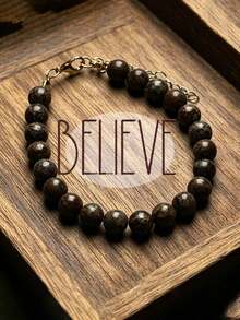 1PC Natural Coffee Stone Women's Handmade Woven Bracelet, Women's Fashion Vintage Bracelet, Adjustable Size, Suitable For Daily Wear Or As A Gift For Family And Friends. - Multicolor - View 4