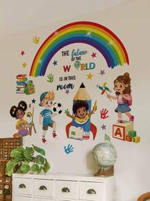1pc Cartoon Children's Theme Wall Sticker Set, Sports/Rainbow Learning Dual Styles Available, Self-Adhesive Inspirational Decorative Stickers, Kids Room & Classroom Wall Decoration Tool - Wall Stickers - View 10