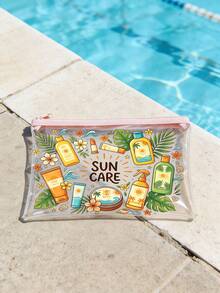 New Sun Protection Theme Printed PVC Waterproof Toiletry Bag, PVC Beach Bag, Fresh Hand-Drawn Sun And Sun Protection Design, Summer Sun Protection Care Storage Gift, PVC Travel Organizer Bag With Zipper, Lightweight Fade-Resistant Makeup Toiletry Bag Suitable For Women And Men, Easy To Wipe Design, Suitable For Mothers, Teachers, Friends, Nurses Makeup Bag, School Vacation Holiday Back To School Supplies Toiletry Bag - Multicolor - View 7