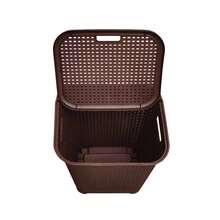 Combo Of 2 Rattan Baskets With Lids - La Ardilla Plastics - Basket, Laundry Hamper, Organizer, Polypropylene Material, Durable, Lightweight And Elegant - Ideal For Indoor And Outdoor Use, Bedroom, Laundry Area. - 巧克力棕 - 查看 7