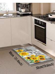 1pc Wood Grain Sunflower Kitchen Rug And Mat, Sunflower Kitchen Mat And Grey Wood Grain Floor Rug, Can Be Placed In Front Of Sink, Used For Standing Kitchen Decor - Multicolor - View 16