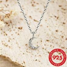 1 pieza Collar con colgante de diseño de luna de plata de ley S925, joyería de calidad elegante para uso diario de mujeres, regalo exquisito para seres queridos - Plateado - Ver 1