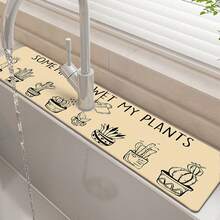 1pc Desert Cactus Plant Pattern Sink Faucet Absorbent Mat, Drainage Mat, Kitchen, Bathroom Sink, Countertop, Drainage Mat, Diatomaceous Earth Basin, Cuttable Quick-Drying Mat. - Multicolor - View 11