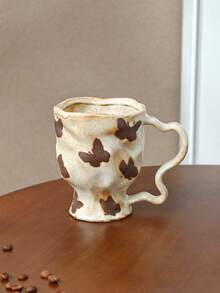 1pc Vintage Kiln-Glazed Handmade Ceramic Mug | Unique Wavy Handle & Butterfly, Swallow Texture | Home, Office, Coffee Time Essential - Multicolor - View 12
