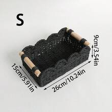 1件編織藤編籃，配木製手柄與紙繩，多用途收納桶，適合日常居家收納，適用於廚房、浴室、臥室、客廳、宿舍與辦公室，理想用於檯面、層架、梳妝台，時尚居家與農舍風裝飾 - 黑色 - 查看 10