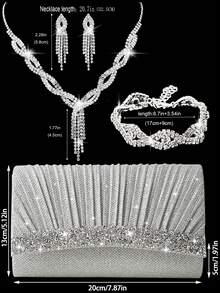 Elegant Women's Evening Clutch, Sparkling Rhinestone Pleated Handheld Banquet Bag V-Shaped Flap Envelope Bag, Comes With Sparkling Rhinestone Jewelry, Shiny Clutch, Perfect For Parties, Weddings, Proms, Evening Dinners, Wedding Dresses, Formal Occasions, Prom Dresses, Birthday Dresses - Silver - View 4