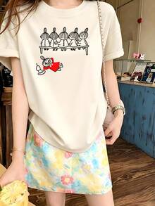Women's Summer Fashion Short-Sleeved T-Shirt, Versatile Loose-Fitting Round Neck Top - Apricot - View 2