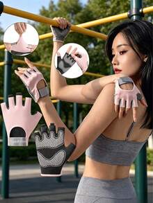 Unisex Outdoor Sports Fitness Half Finger Gloves, 1 Pair, All Season, Anti-Slip Hand Protection For Cycling And Hiking - Hot Pink - View 6