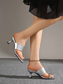 5cm New Colorblock Minimalist Toe-Post Wedge Sandals For Women 2025 Summer Open-Toe High Heels - Silver - View 4