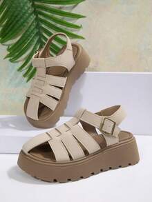 Women's Double Strap Metal Buckle Thick Sole Sandals, Platform Heel Back Strap Roman Shoes, Retro Casual Outdoor Beach Shoes, Non-Slip Height-Increasing Sandals, Multi-Color Options, Plus Size Slimming Versatile Women's Shoes - Khaki - View 6