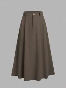 Nuevo 2026  Falda acampanada de talle alto estilizante para mujer, adecuada para ir al trabajo, primavera y verano - Café integral - Ver 1
