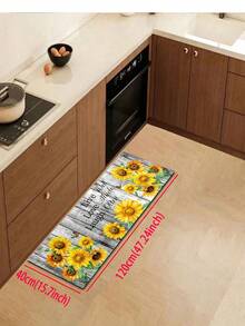 1pc Wood Grain Sunflower Kitchen Rug And Mat, Sunflower Kitchen Mat And Grey Wood Grain Floor Rug, Can Be Placed In Front Of Sink, Used For Standing Kitchen Decor - Multicolor - View 17