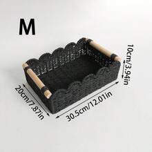 1件編織藤編籃，配木製手柄與紙繩，多用途收納桶，適合日常居家收納，適用於廚房、浴室、臥室、客廳、宿舍與辦公室，理想用於檯面、層架、梳妝台，時尚居家與農舍風裝飾 - 黑色 - 查看 11