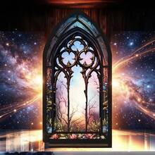 Gothic Cathedral Window Acrylic Desktop Storage Box, Mysterious Galaxy Floral Print Decorative Organizer For Pens And Cosmetics, Home Office Desk Decor, Book Accessories, Decorative Books - 1PC - View 3