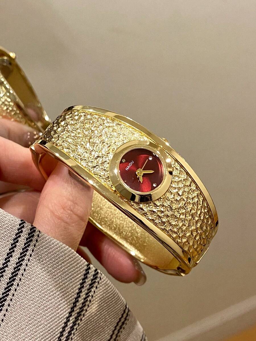 1件金色女款石英手錶,精緻簡約時尚,適合日常搭配,生日/畢業禮物,休閒聚會 - 金色 - 查看 1