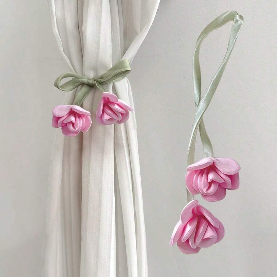 2pcs Creative Floral Curtain Tie Backs, Rose Flower Curtain Tiebacks, Curtain Ropes, Floral Clothing Accessories, Curtain Hanging Decor, Curtain Fasteners, Home Decor - Multicolor - View 1
