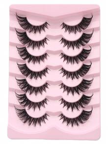 NAIJEMA 7 Pairs Thick False Eyelashes, Fluffy Faux Mink False Eyelashes, Slim False Eyelashes, Curly Soft False Eyelashes, 3D Natural False Eyelashes, Suitable For Party, Daily Wear, Cat Eye False Eyelashes, Suitable For Various Occasions, Dramatic Eyelashes, Eyelashes, False Eyelashes - Black - View 5