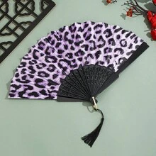 1件優雅豹紋折扇,黑色框架,時尚公主主題,輕巧便攜,女士手持扇,公主主題扇,輕量扇,假日必需品,度假必備 - 多色 - 查看 9