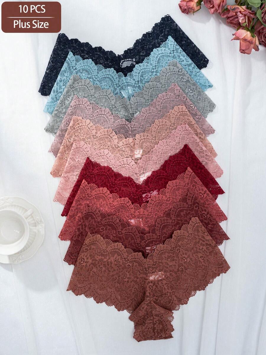 Women's Plus Size Lace Sexy Triangle Panties Set