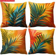 4 Pcs Tropical Palm Leaf Throw Pillow Covers, Suitable For Sofa Bed Chair Decoration, Turquoise Green/Orange/Mustard Yellow And Teal Monstera Pillow Covers, With Zipper Closure, Double-Sided Printed Modern Palm Leaf Pattern Furniture Decoration, Suitable For All Seasons, Pillow Insert Not Included - Multicolor - View 11