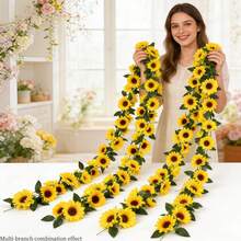1/2pcs Artificial Sunflower Vine Decoration, Sunflower Wreath With Green Leaves, Suitable For Indoor/Outdoor Wall Decor, Wedding Arch, Party Decoration, Room Decor, Kitchen, Garden, Birthday, Wedding, Valentine's Day, Mother's Day - One Pack - View 3