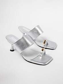 5cm New Colorblock Minimalist Toe-Post Wedge Sandals For Women 2025 Summer Open-Toe High Heels - Silver - View 5
