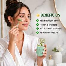 Kit Spa em Casa para Skincare – Rolo de Jade, Pedra Gua Sha e Crioterapia Facial - Kit Rolo Pedra+Foma de Gelo - Visão 10