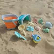 兒童沙玩具套裝,可折疊水桶沙灘玩具,沙挖鏟與水桶組合套裝,沙灘沙水玩耍玩具,便攜式沙灘水桶,適用於沙灘、沙灘度假、沙玩、室內沙坑、戶外家庭、旅行、夏季出遊、泳池玩耍,沙鏟、耙子、海龜、章魚、青蛙、螃蟹模具,可折疊收納水桶 - 彩色 - 查看 8