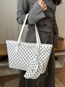 Women's Large Capacity Tote Bag, College Student Class & Commute Shoulder Handbag - White - View 5