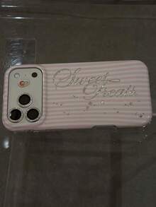 Pink Striped Sequin English Letter Phone Case Compatible With Apple 17 Pro Max, 17 New Model, 16 PM, 15 P, 16 Pro, 15, 17 Pro, Girly Style, Premium, Minimalist, Shockproof, Full Coverage - Pink - View 5