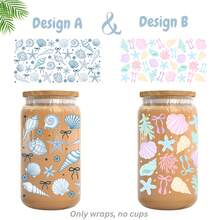 1/2/4pcs Sweet Style Shell Bow Pearl Beach UV DTF Cup Stickers, Suitable For 16oz Glass Jar Cups, Summer Vibe Coastal Mermaid UV DTF Stickers, Suitable For Water Cups, Insulated Cups, Mugs, Bookmarks, Laptops, Phone Cases, Holiday Gifts For Girls, Friends, Teachers - Seashell - View 14