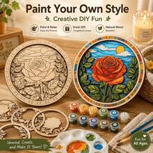 2D Flat, 3-Layer Wooden Rose Art Set, Paintable Floral Wooden Craft Kit, Laser-Cut Multi-Layer Rose Painting Set, Creative Handmade Wall Decor, Suitable For Bookshelf, Desk, Home Decor And Gift Giving - A - View 1
