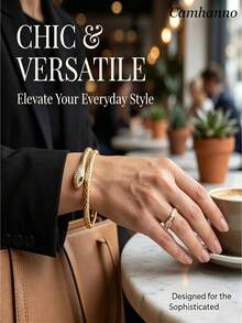 Camhanno 2pcs Premium Snake-Shaped Bracelet And Ring, Stainless Steel And Copper Plated 18K Gold, Skin-Friendly, Anti-Allergic, Waterproof, Sweat-Resistant, Bath-, Exquisite Scale Texture Design Luxury Jewelry - Gold - View 2