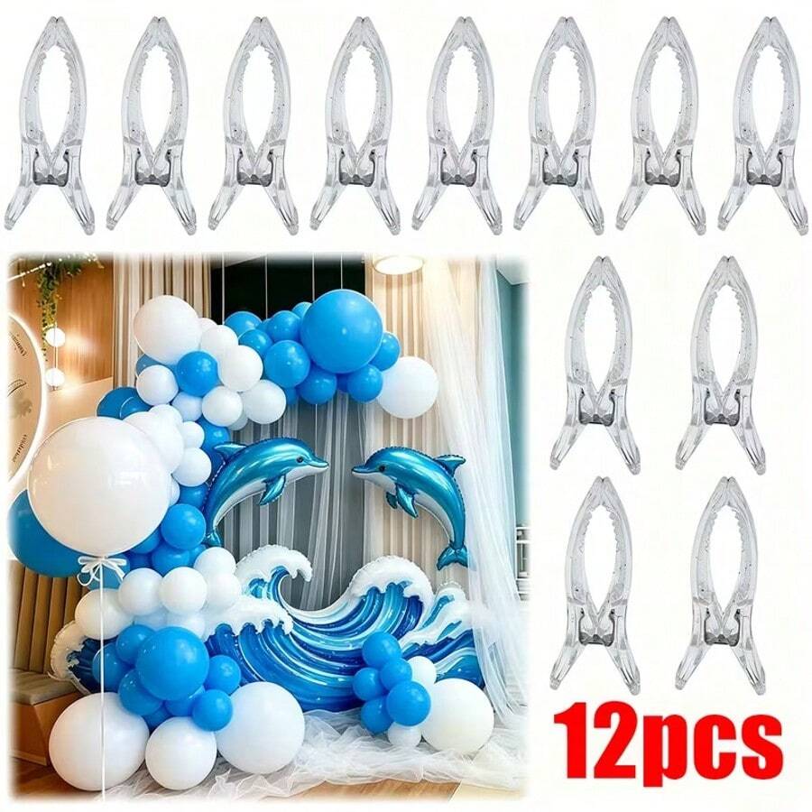 12 pièces Pinces à ressort en plastique transparent haute résistance - Pinces de fixation multifonctionnelles à forte capacité de charge, convenant pour l'installation d'arches de ballons, la décoration de fond de fête d'anniversaire, l'artisanat, le serrage de menuiserie et le fond de photographie. Conception durable et antidérapante - A - Voir 1