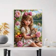 1PC DIY 5D Diamond Painting Kit Cute Little Girl Pattern - Round Full Drill Art Mosaic Craft, Home Wall Decor, Unframed - No Frame - View 2