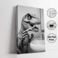 2D Flat Design, 1pc Funny Tyrannosaurus Rex Brushing Teeth Poster/Canvas - Cute Dinosaur Bathroom Decor, Suitable For Kids Room, Prehistoric Wall Art Print, Humorous Children's Room Decor, Easy To Hang Without Frame, 1pc Tyrannosaurus Rex Brushing Teeth Poster/Canvas, 2D Flat Design - H - View 13