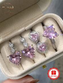 Bộ trang sức 4 món sang trọng đính đá Cubic Zirconia gồm nhẫn và bông tai, kèm hộp quà, được thiết kế dành cho nữ, thích hợp làm quà cưới, quà đính hôn, quà kỷ niệm, quà dự tiệc, quà Valentine. - 1 # - Xem 12