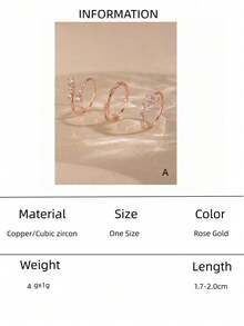 1 Set 3pcs Minimalist Silver/Rose Gold Open Ring Set | CZ Crystal Leaf & Twisted Rope Rings - Stackable Rings, Women & Girls Geometric Rings - Multicolor - View 10