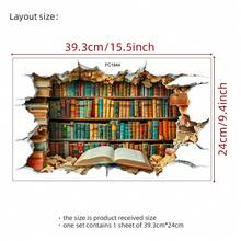 1/3Pcs Back To School 2D Bookshelf Wall Sticker, Open Book Library Cracked Wall Decal, Removable Self-Adhesive Vinyl Decor, School Home Office Aesthetic Indoor DIY Wall Art Holiday Gift - Book Wall Stickers - View 7