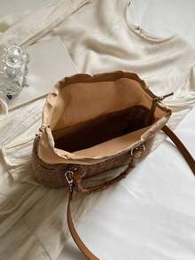 Minimalist Solid Color Straw Woven Bag, Niche Design Premium Texture Handbag, Versatile Popular Retro Crossbody Bag, Suitable For Vacation - Khaki - View 11