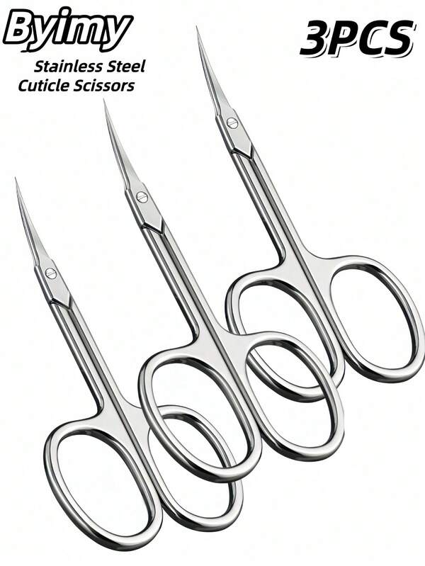 byimy Set 3 piese foarfice ultra-fine pentru cuticule de unghii și unghii de la picioare, cu vârf de precizie, foarfice de frumusețe rusești tip cot-înainte pentru cuticule, instrumente esențiale de manichiură, foarfice pentru tăierea sprâncenelor din oțel inoxidabil, foarfice mici pentru cuticule, pentru tăierea sprâncenelor, genelor, unghiilor și pielii uscate, instrumente profesionale de îngrijire a manichiurii pentru bărbați și femei