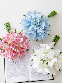 12/1支人造藍色百合花，逼真花卉裝飾，適用於居家裝飾、花束、家居布置、DIY婚禮新娘禮物、生日派對用品、桌面裝飾、庭院裝飾、婚禮裝飾、人造花、返校裝飾 - 淺藍 - 查看 3