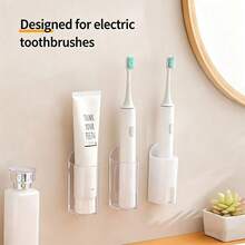 1/2/4Pcs Self-Adhesive Electric Toothbrush Holder, Wall-Mounted Bathroom Storage Rack, No Drill Multi-Purpose Organizer For Toothbrushes, Combs & Toothpaste, Easy Installation, Home Bathroom Decor - Multicolor - View 6