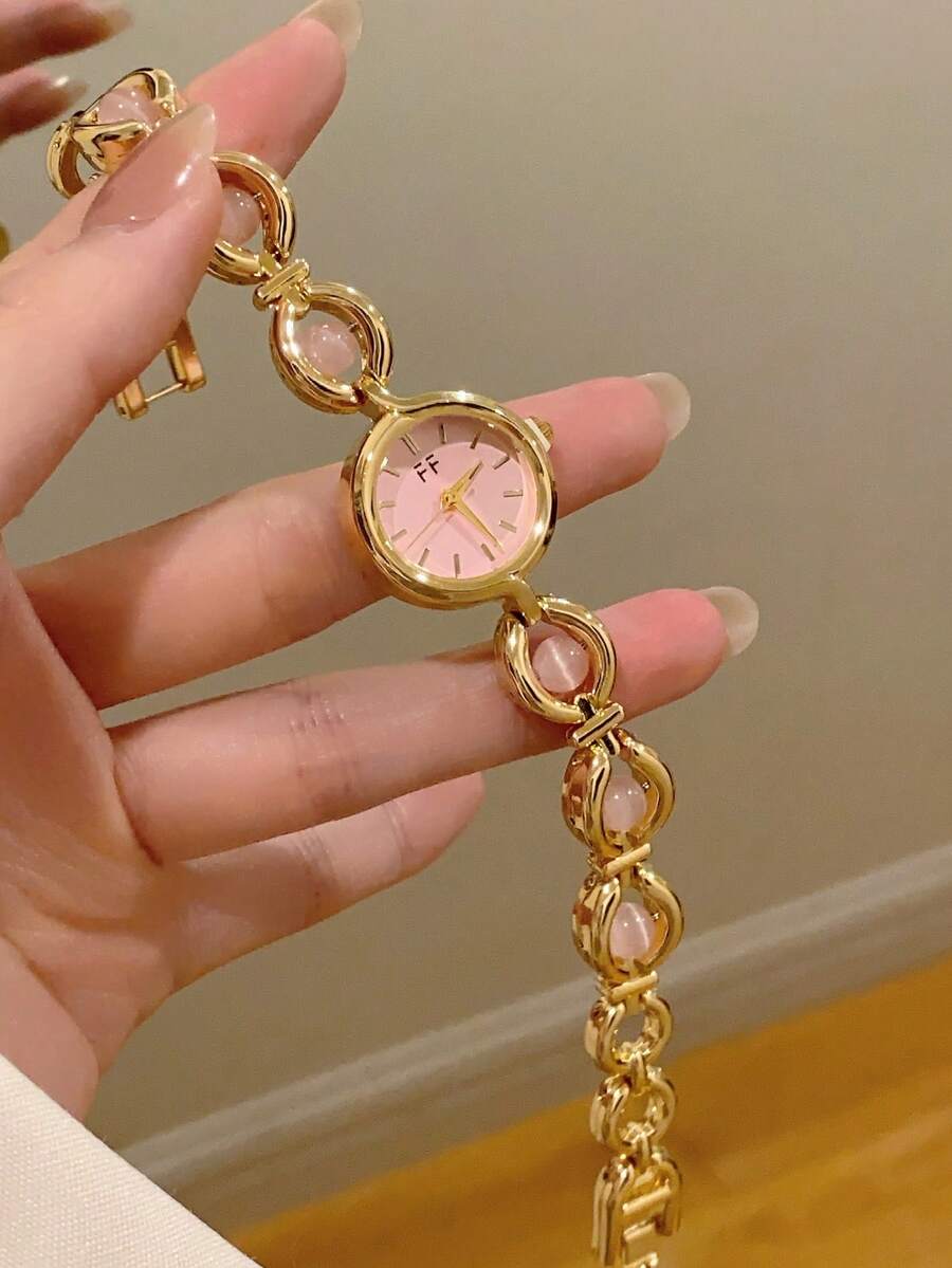 1件女款金/綠色手錶，簡約新風格小錶盤，優雅百搭，石英手錶，適合日常佩戴 - 金色 - 查看 1