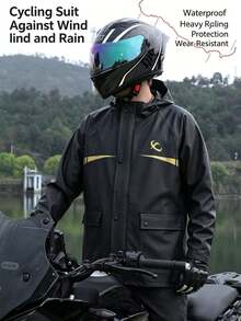1pc Unisex 2-Piece Raincoat Set, Adult Rain Jacket And Pants, Full Body Waterproof Rain Gear For Motorcycle, Electric Bike, Delivery Riding, With Adjustable Hood, Suitable For Riding, Heavy Rain, Work, Travel And Outdoor Activities - Multicolor - View 9