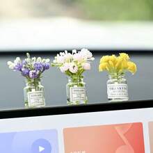2pcs Maintenance-Free Artificial Flowers In Glass Vase, Car Interior Decor, Desk Versatile Decoration - Mini Glass Artificial Flower Ornaments - View 3